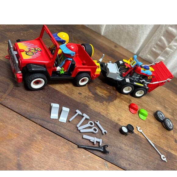 Vintage Playmobil '88 Off Road 4x4 Trailer Set No. 3754 Dirt Bike Toy Incomplete - Picture 1 of 16